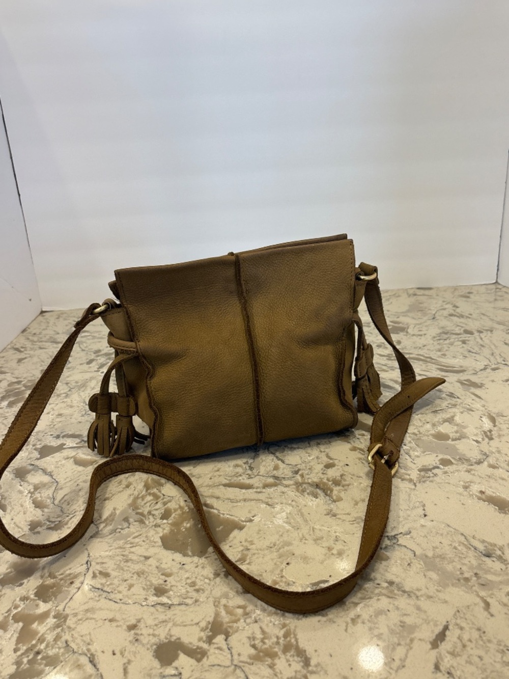 Miss Albright Anthropologie Taupe Leather Crossbody Handbag - Picture 3 of 6